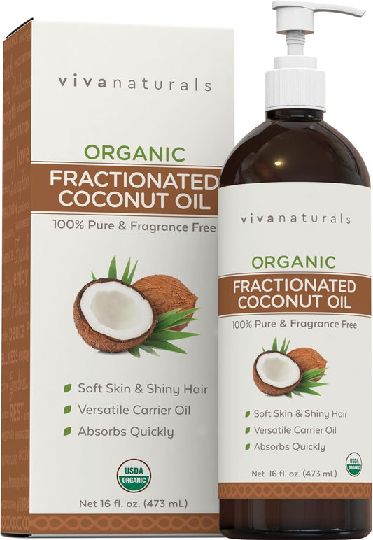 Organic Fractionated Coconut Oil, 16 Fl Oz – Skin & Hair Moisturizer, Massage Oil, Carrier Oil for Essential Oils